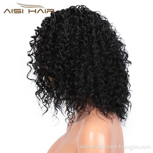 Aisi Hair Top Quality Short Deep Curly Natural Black Bob Wig Wholesale Afro Curly Synthetic Swiss Lace Wigs For Black Women